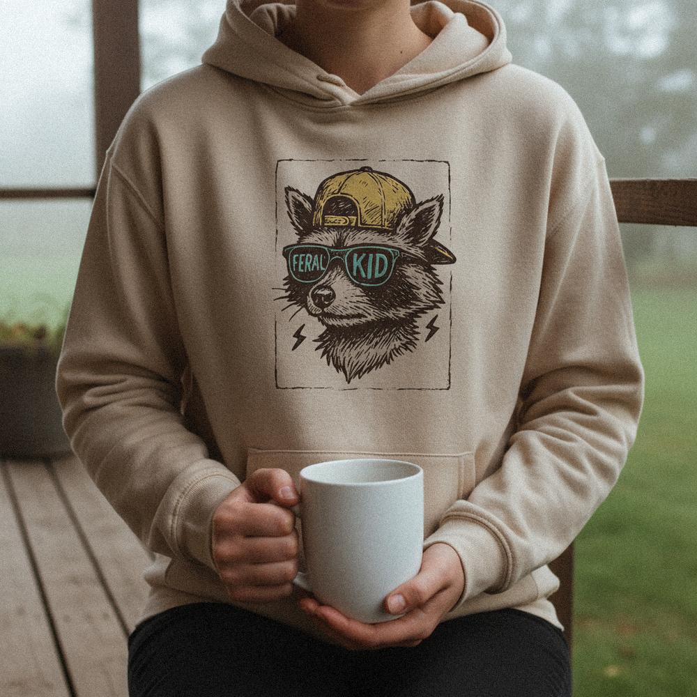 Feral Kid PNG, Cool Raccoon Graphic - 300 DPI Design for T-Shirt