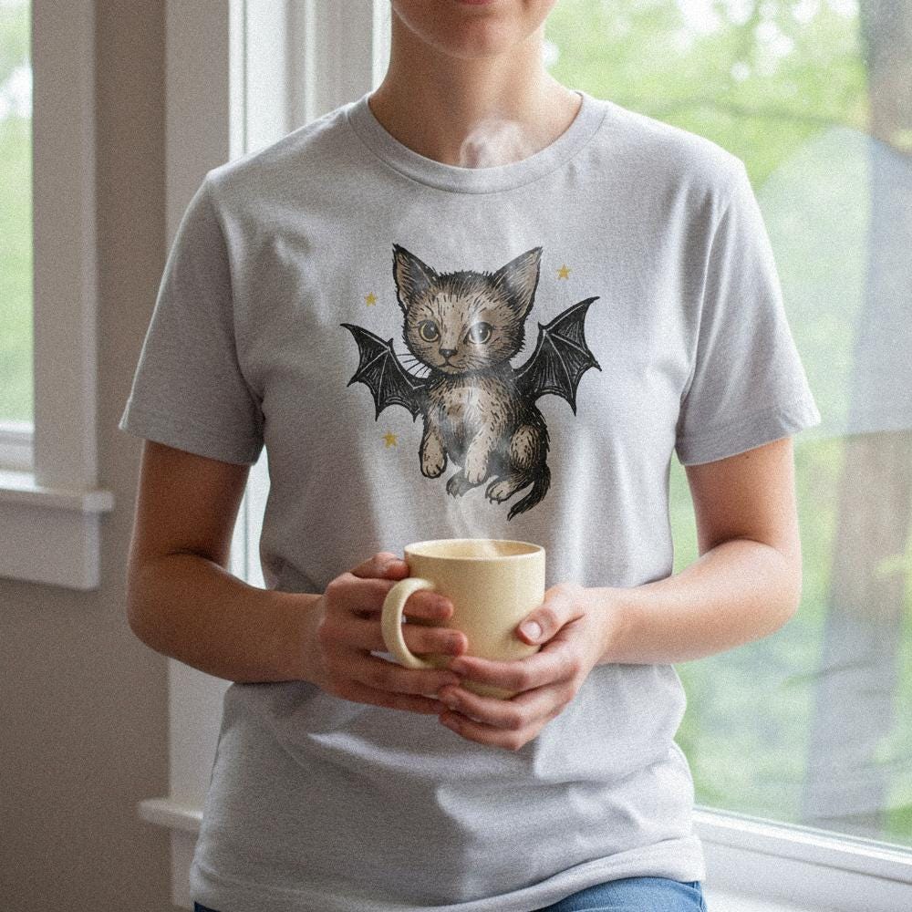 Bat Cat PNG, Cute Gothic Cat Digital Download - 300 DPI Design for T-Shirt