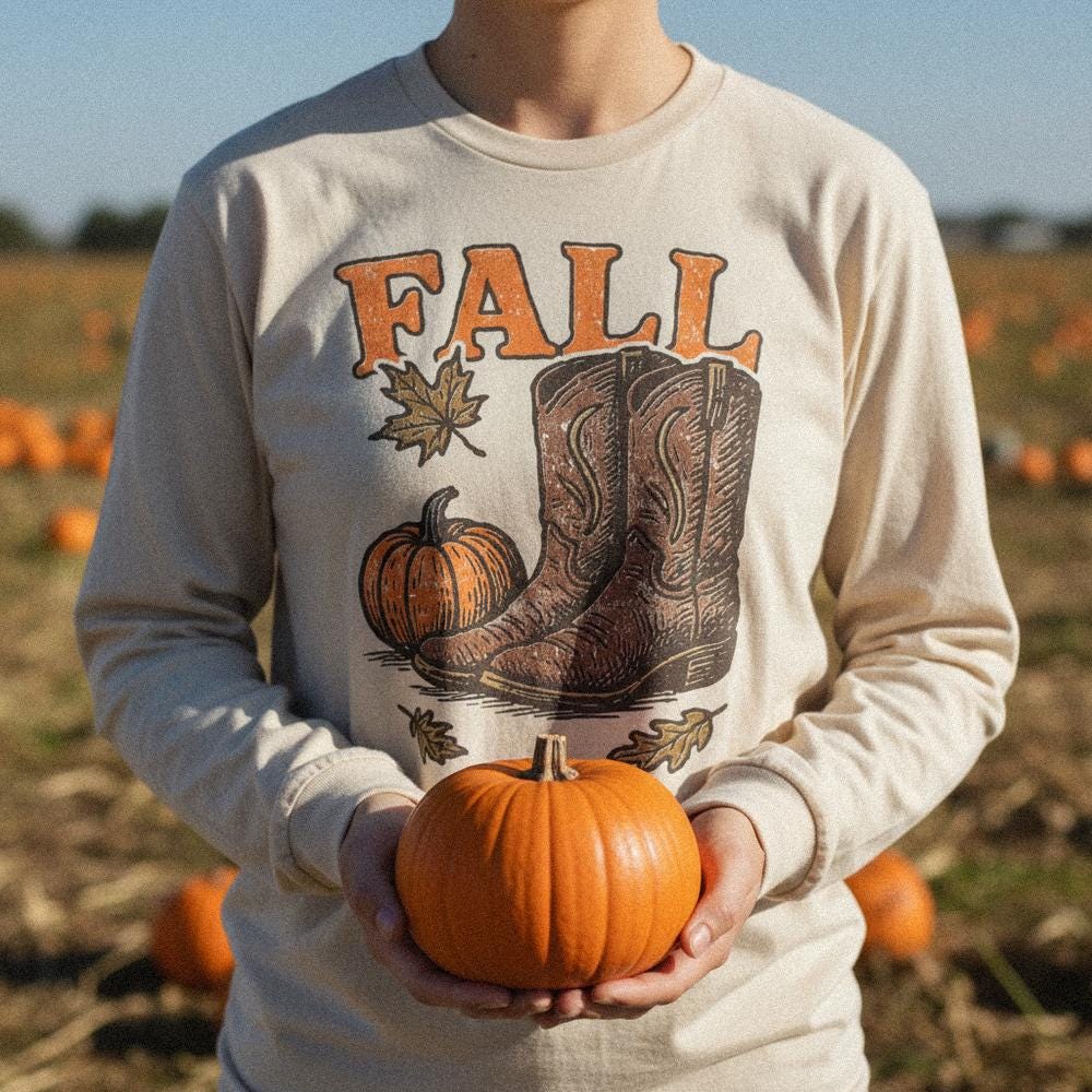 Fall PNG, Western Boots Autumn Design - 300 DPI Design for T-Shirt