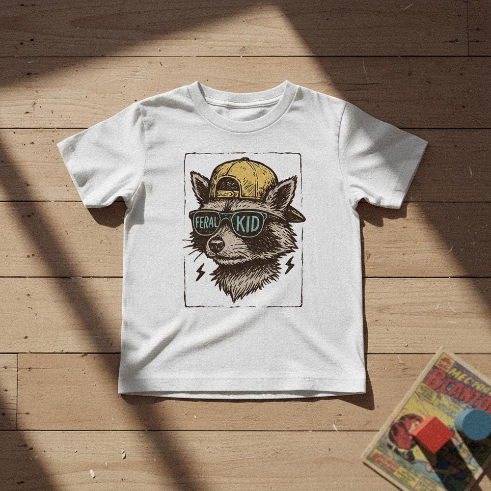 Feral Kid PNG, Cool Raccoon Graphic - 300 DPI Design for T-Shirt