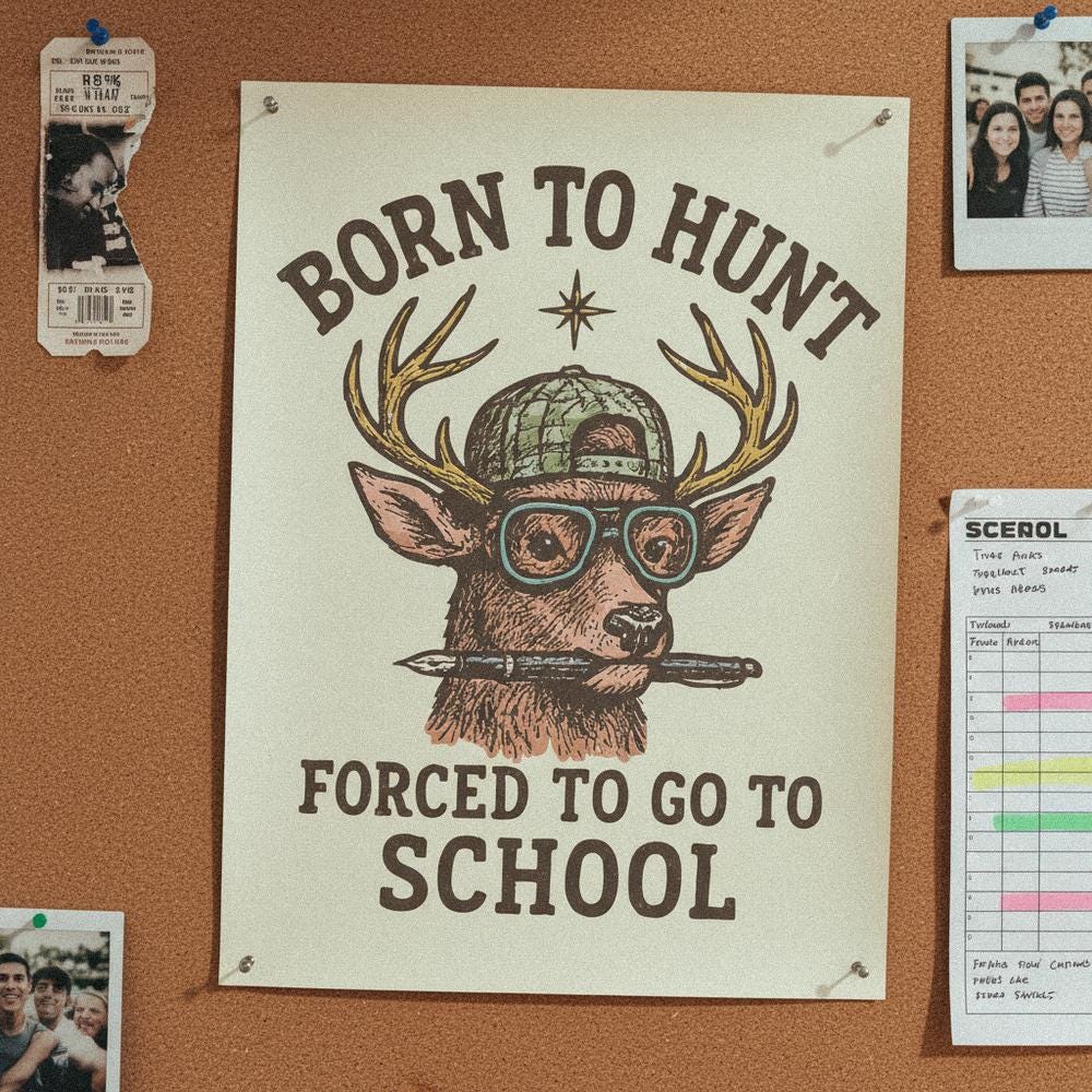 Born To Hunt Forced To Go To School PNG, Funny Deer Hunting Student Shirt
