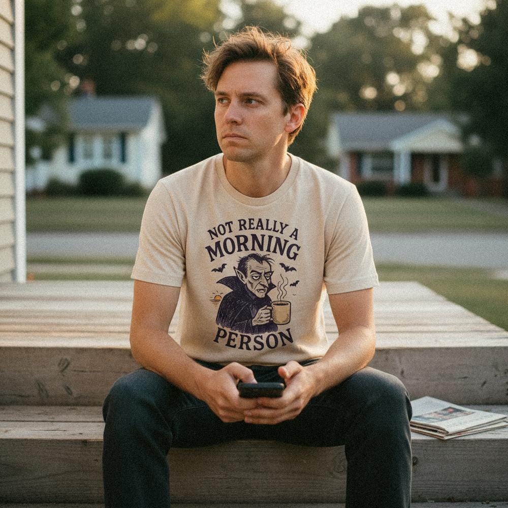 Not Really a Morning Person PNG, Vampire Drinking Coffee - 300 DPI Design