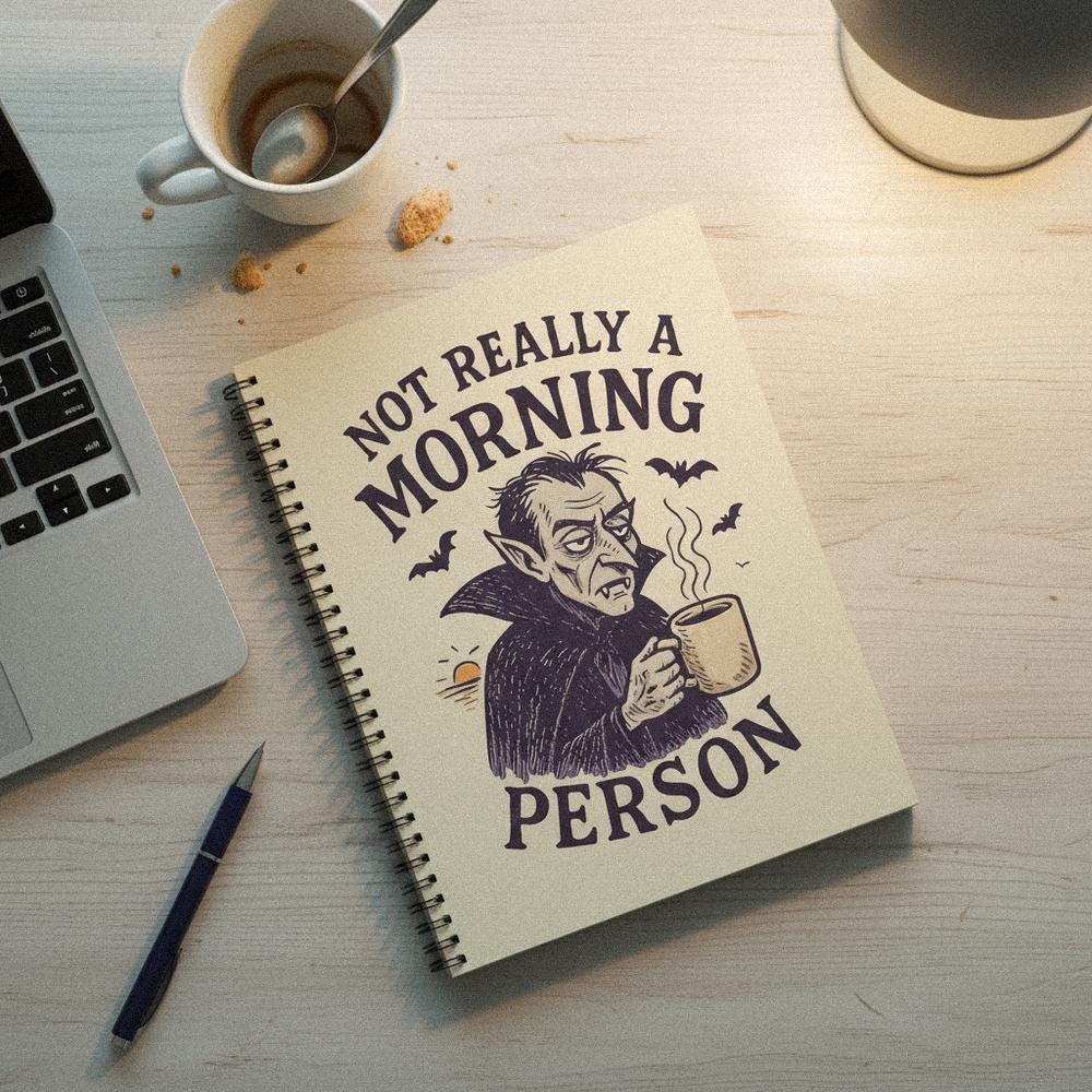 Not Really a Morning Person PNG, Vampire Drinking Coffee - 300 DPI Design