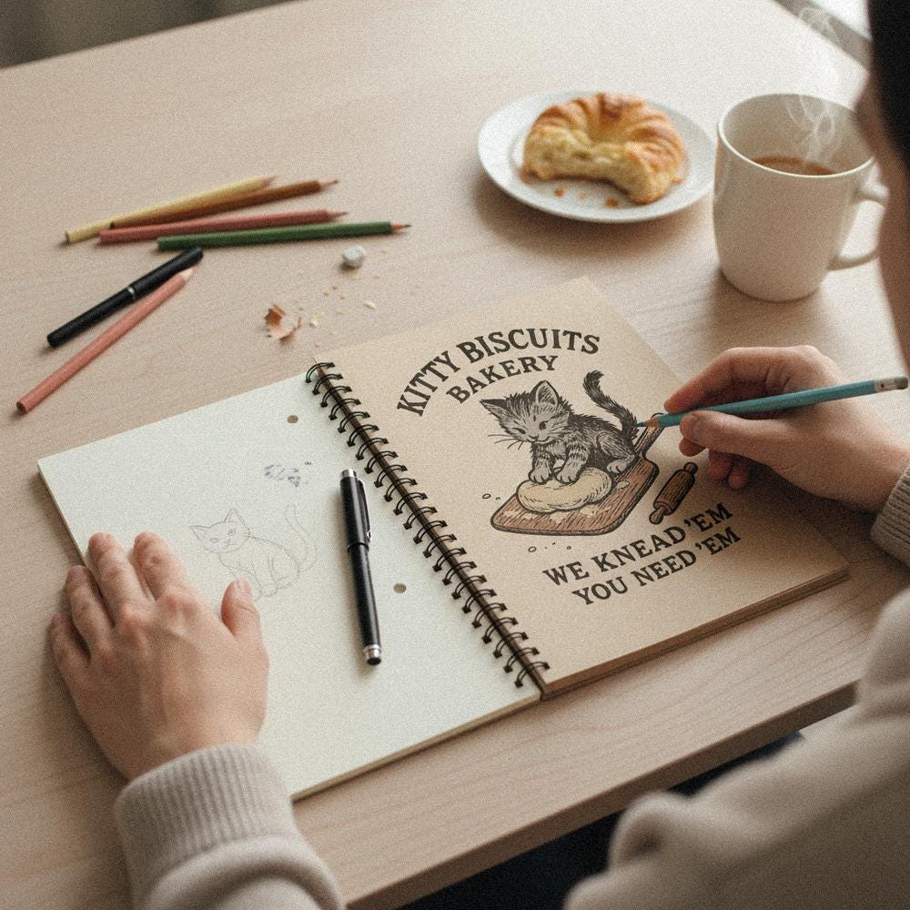 Kitty Biscuits Bakery PNG, Cute Cat Making Biscuits - 300 DPI Design for