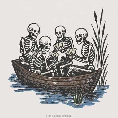 Skeletons Playing Cards PNG, Funny Poker Skeleton Art - 300 DPI Design