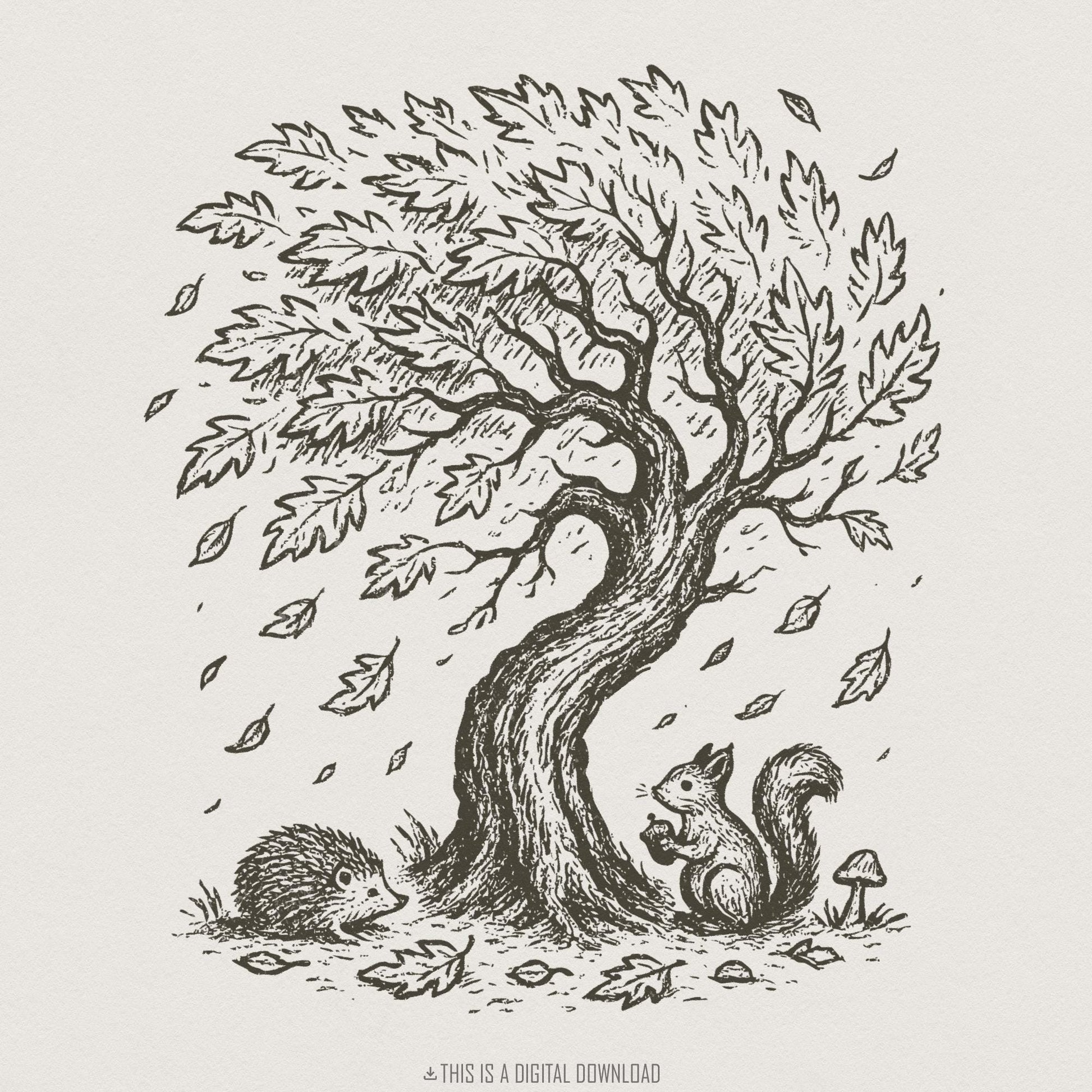 Woodland Friends PNG, Squirrel And Hedgehog Digital Art - 300 DPI Design