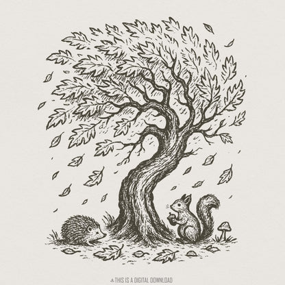 Woodland Friends PNG, Squirrel And Hedgehog Digital Art - 300 DPI Design