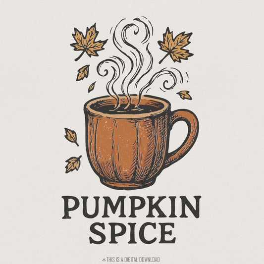 Pumpkin Spice PNG, Autumn Coffee Mug Clipart - 300 DPI Design for T-Shirt
