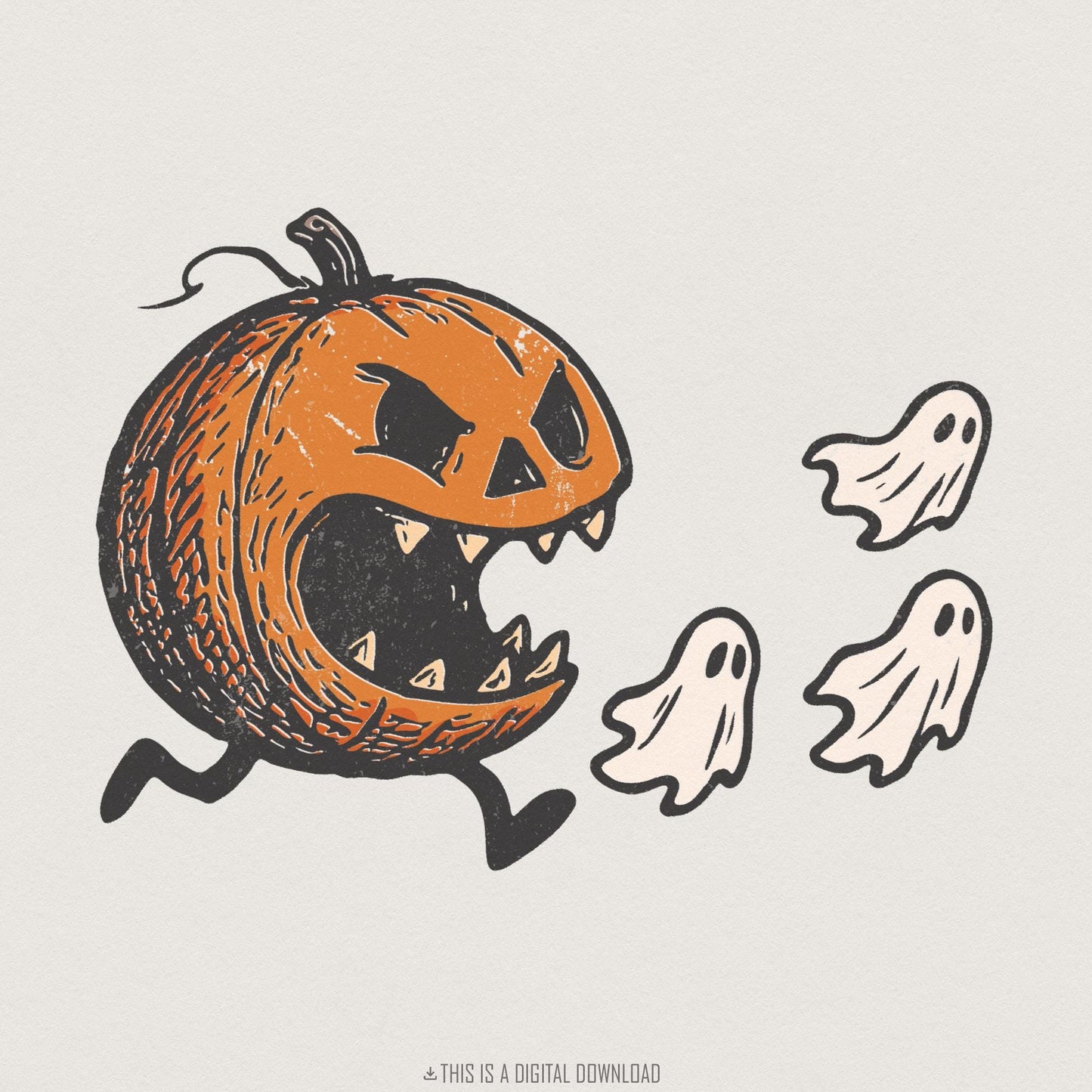 Running Pumpkin PNG Halloween Digital Download, Spooky Ghost Clipart -