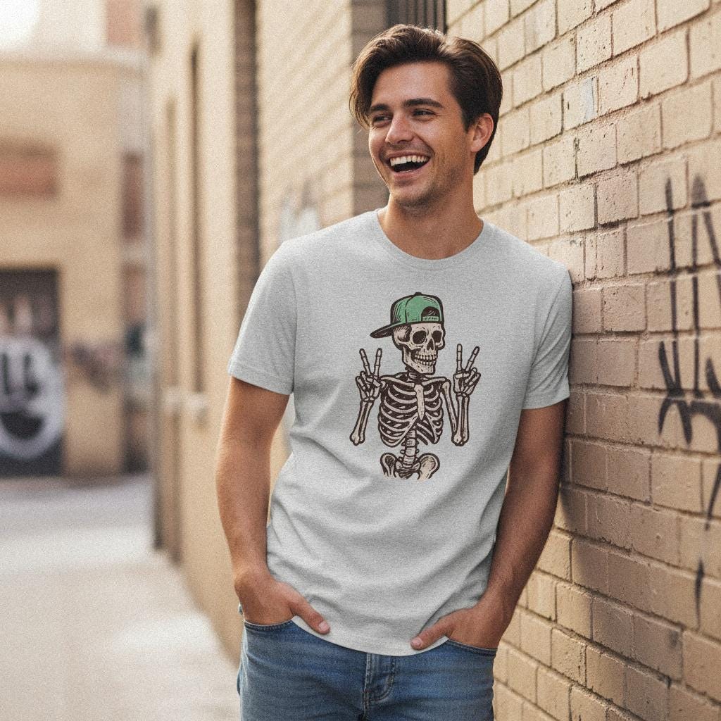 Peace Skeleton PNG, Cool Skeleton Art - 300 DPI Design for T-Shirt