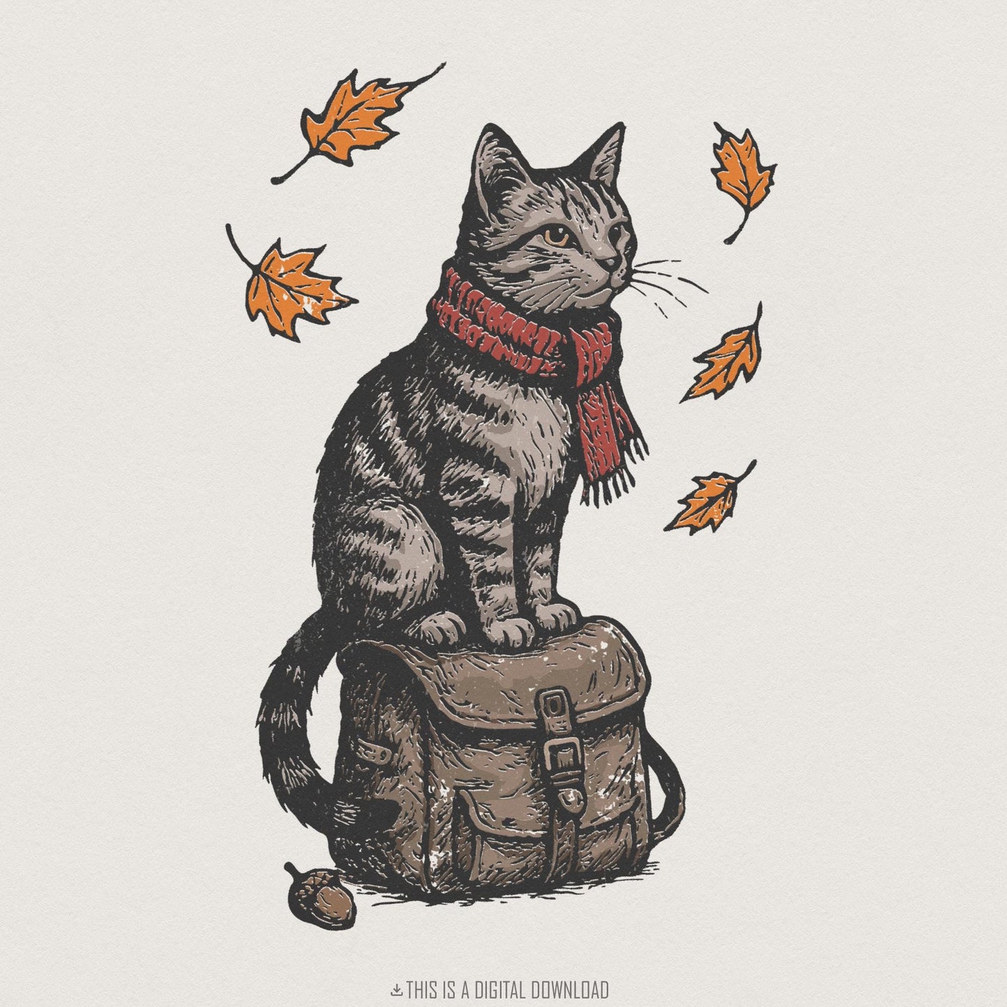 This Is A Digital Download, Autumn Cat PNG With Scarf - 300 DPI Design
