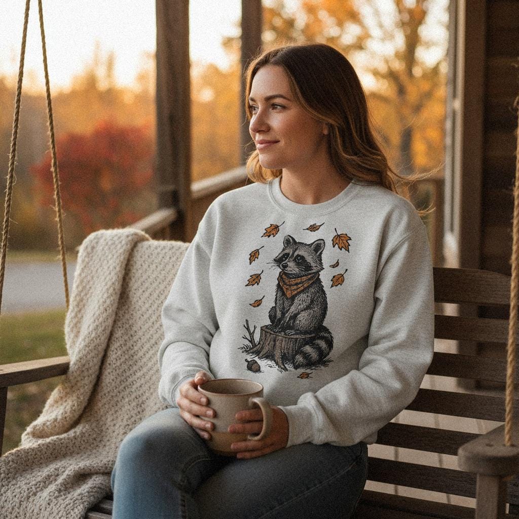 Autumn Raccoon PNG, Woodland Animal Digital Download - 300 DPI Design for