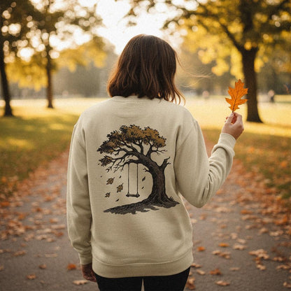 Swing Under Autumn Tree PNG, Hand-Drawn Fall Leaves - 300 DPI Design for