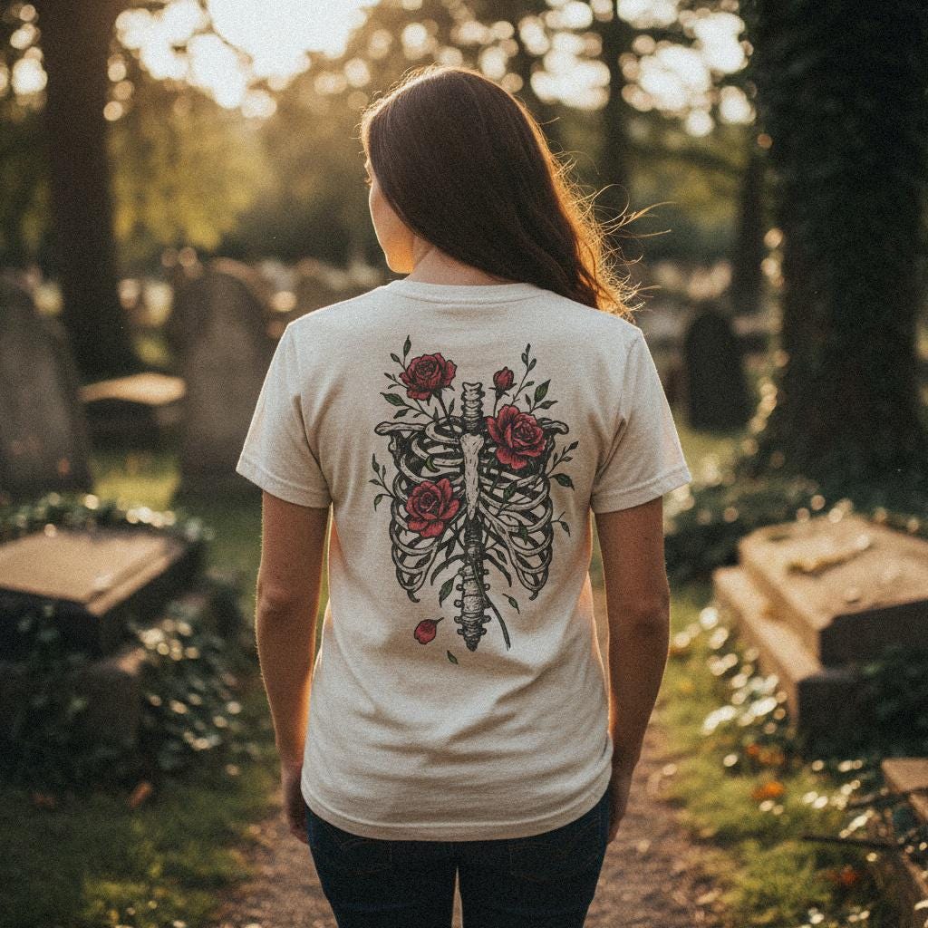 Skeleton Ribcage Rose PNG, Floral Anatomy Digital Download - 300 DPI