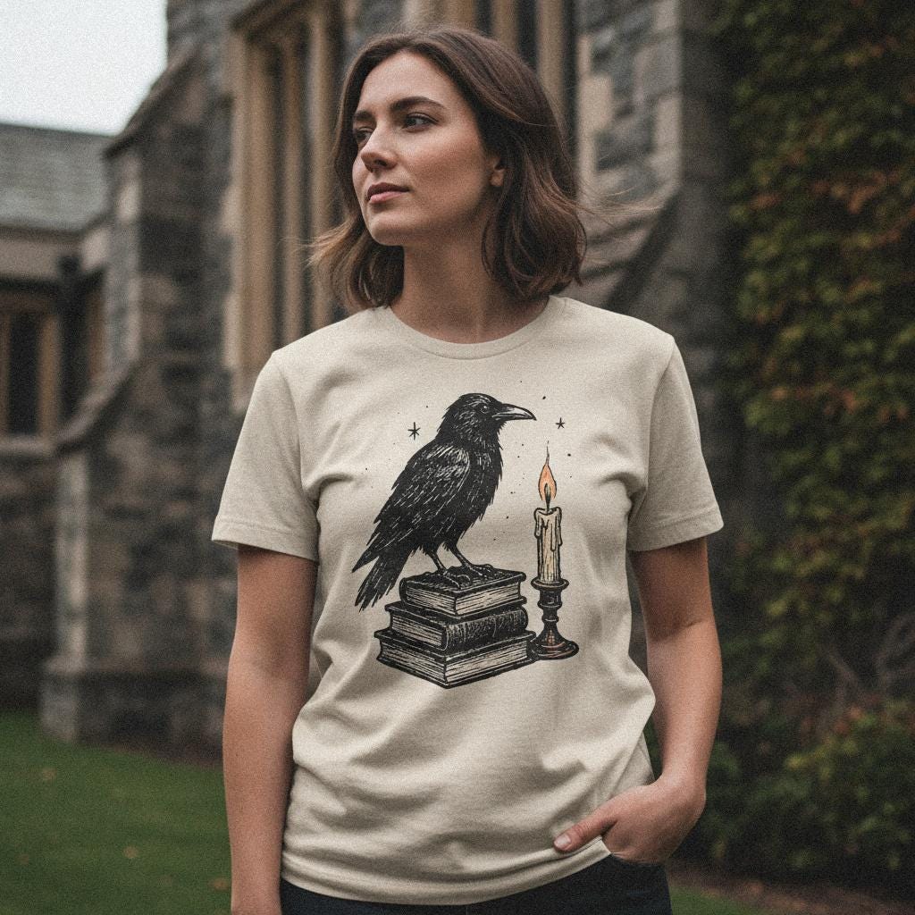 Raven On Books PNG, Vintage Crow Illustration - 300 DPI Design for T-Shirt