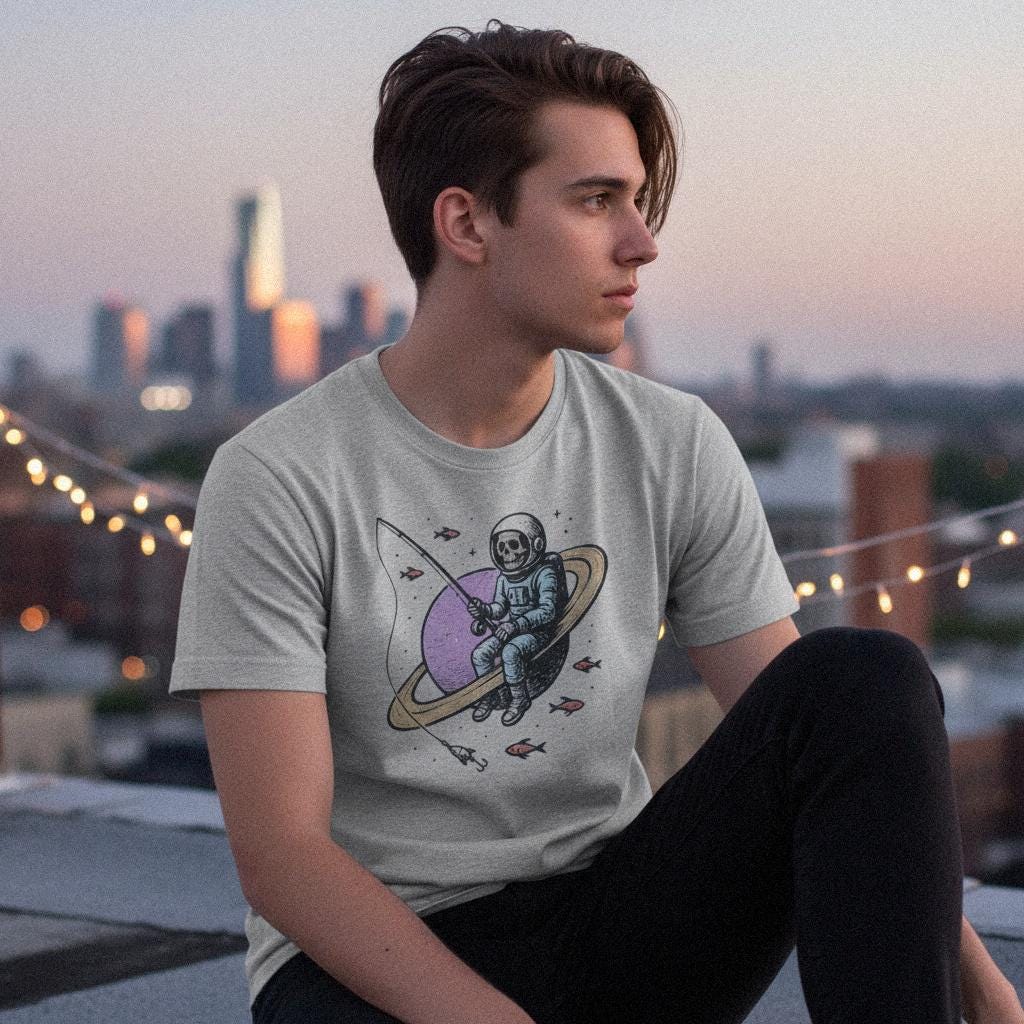 Skull Astronaut PNG, Cosmic Fishing Skeleton Art - 300 DPI Design for