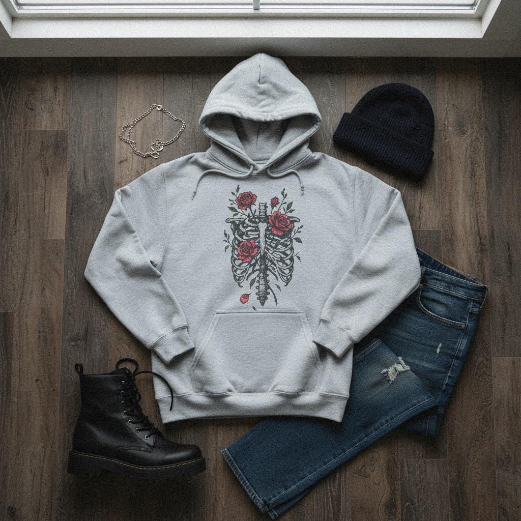 Skeleton Ribcage Rose PNG, Floral Anatomy Digital Download - 300 DPI