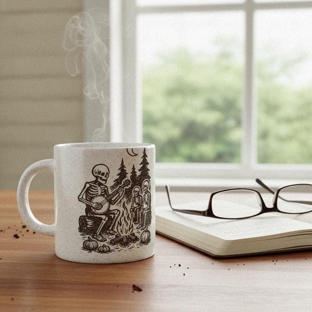 Skeleton Campfire Banjo PNG, Digital Download - 300 DPI Design for T-Shirt