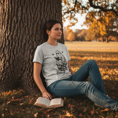 Spooky Ghost Reading PNG, Book Lover Halloween Shirt - 300 DPI Design for