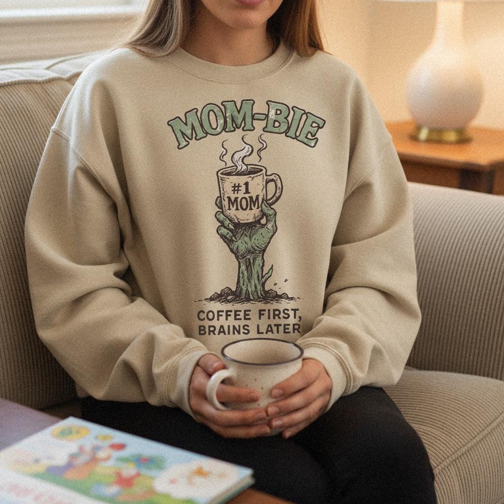 Mom-Bie #1 Mom PNG, Coffee First Brains Later - 300 DPI Design for T-Shirt