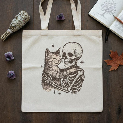 Skeleton Hugging Cat PNG, Cute Halloween Skeleton and Cat Art - 300 DPI