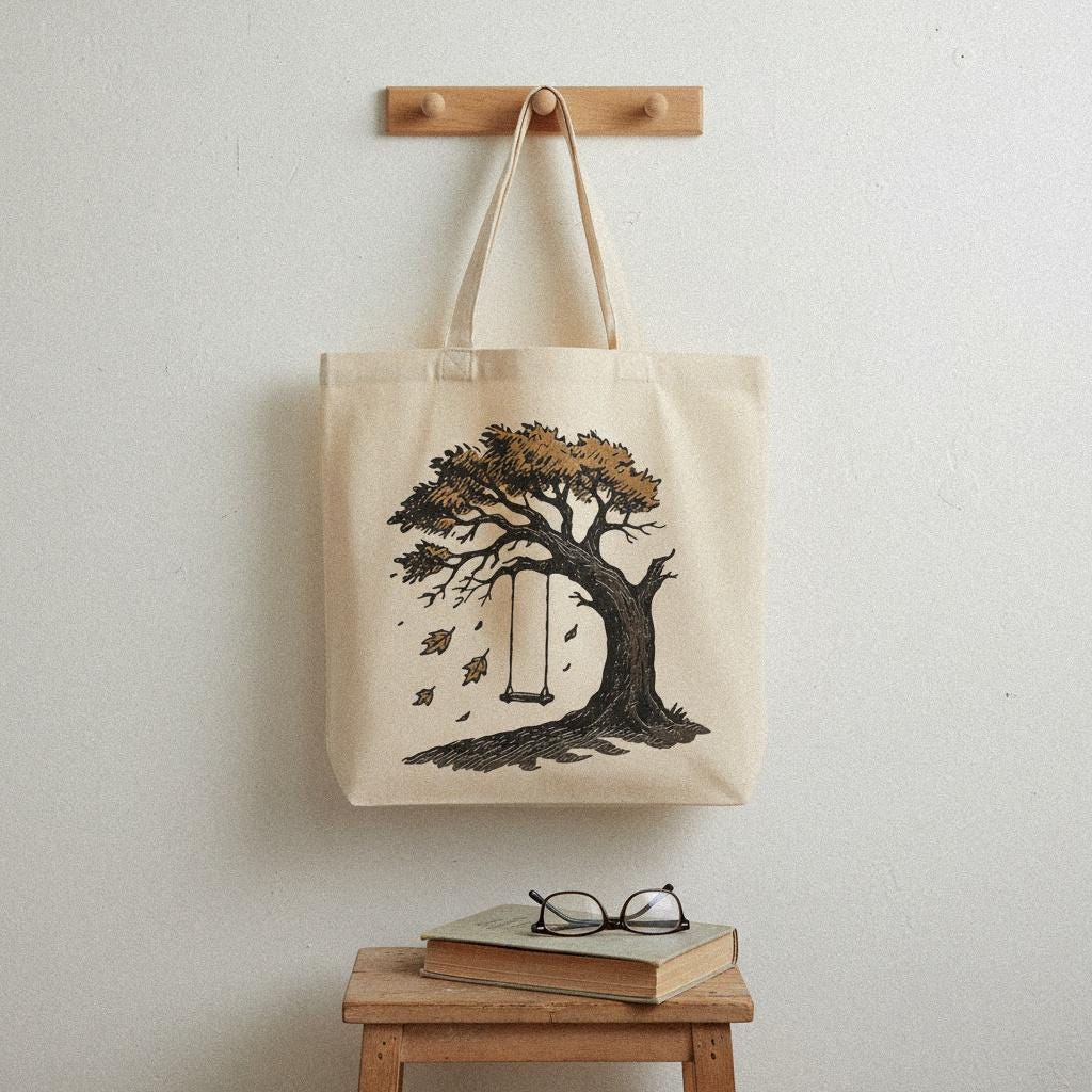 Swing Under Autumn Tree PNG, Hand-Drawn Fall Leaves - 300 DPI Design for