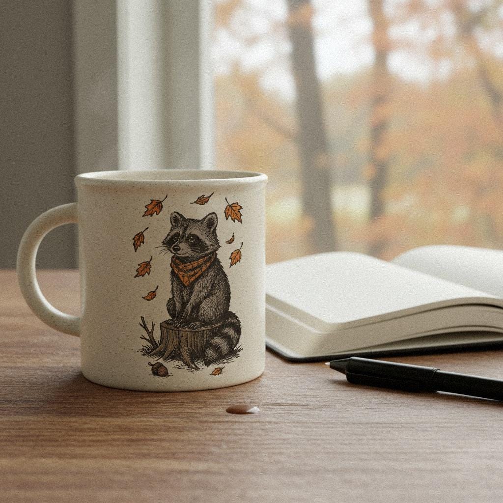 Autumn Raccoon PNG, Woodland Animal Digital Download - 300 DPI Design for