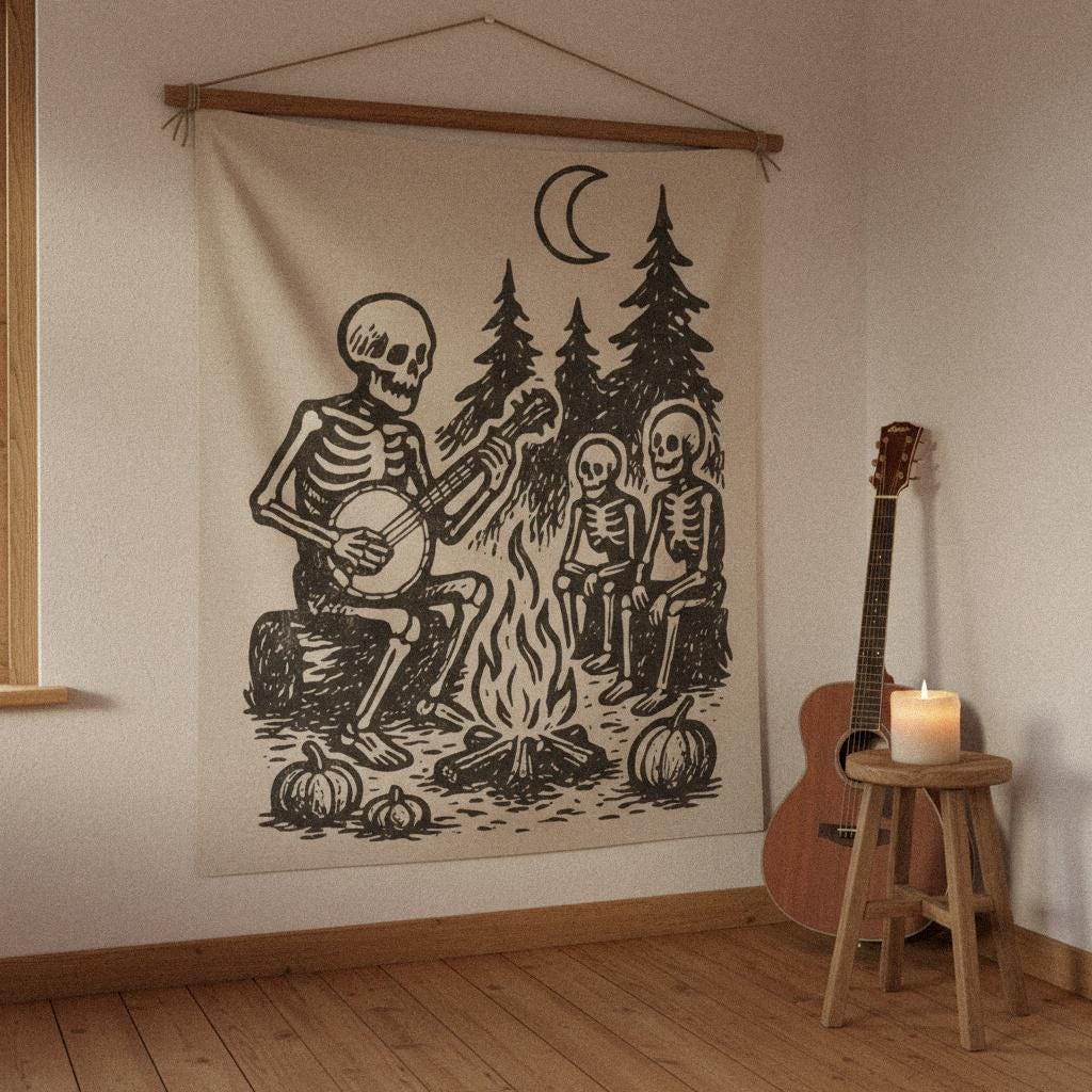 Skeleton Campfire Banjo PNG, Digital Download - 300 DPI Design for T-Shirt