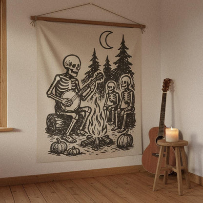 Skeleton Campfire Banjo PNG, Digital Download - 300 DPI Design for T-Shirt