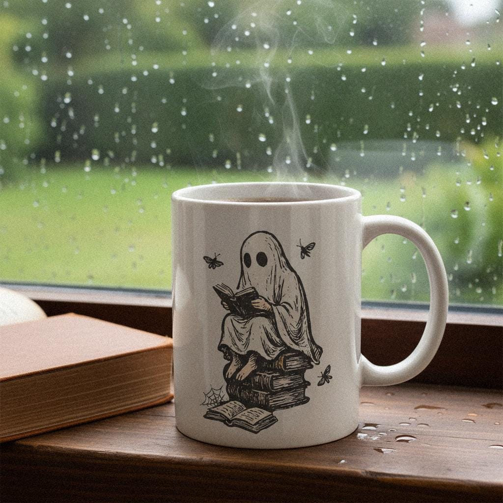 Spooky Ghost Reading PNG, Book Lover Halloween Shirt - 300 DPI Design for