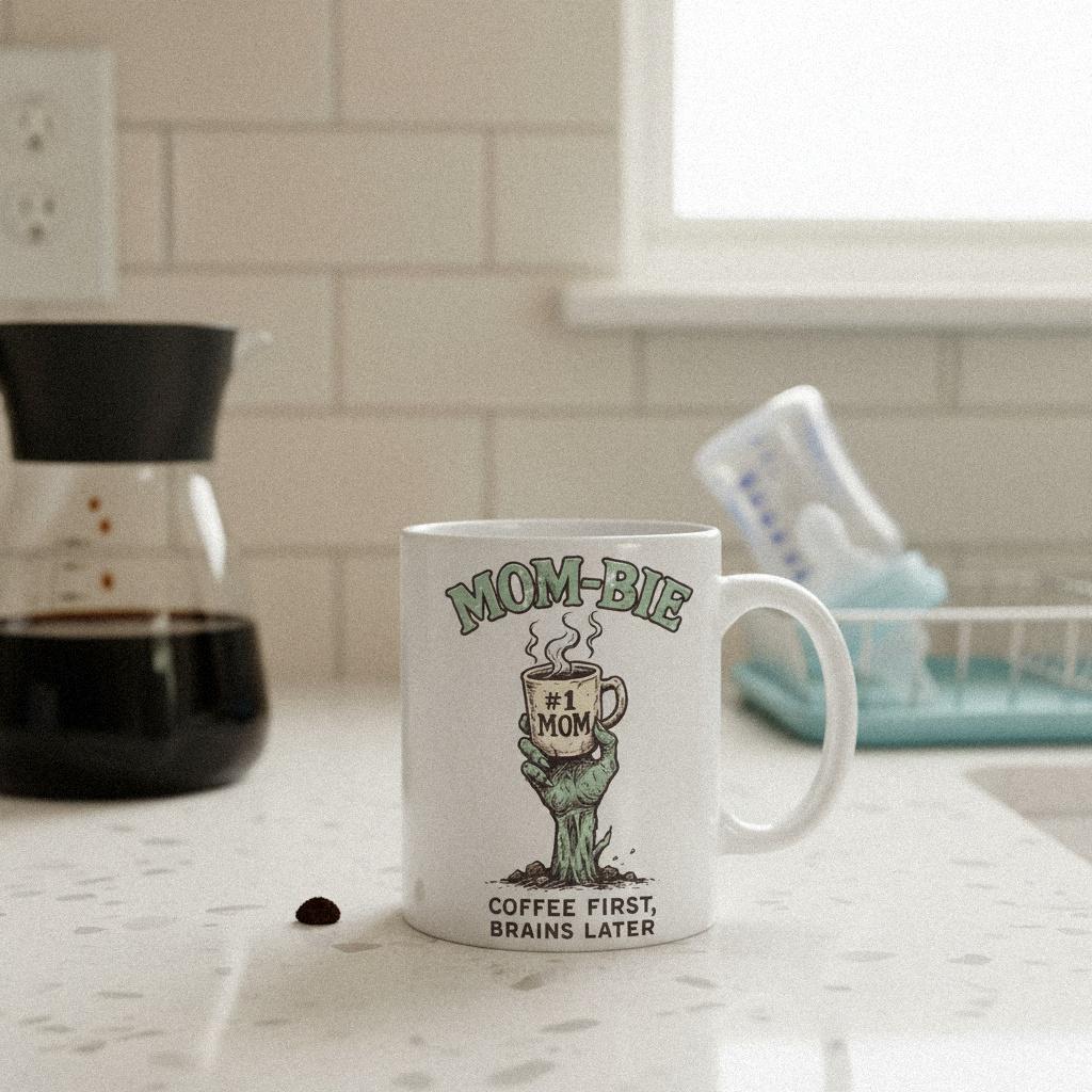 Mom-Bie #1 Mom PNG, Coffee First Brains Later - 300 DPI Design for T-Shirt