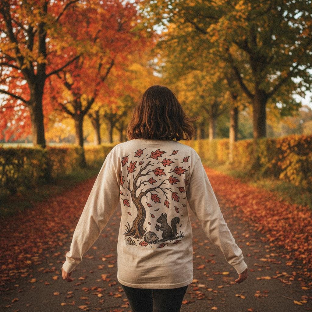Autumn Woodland Animals PNG, Squirrel and Hedgehog Under Tree - 300 DPI