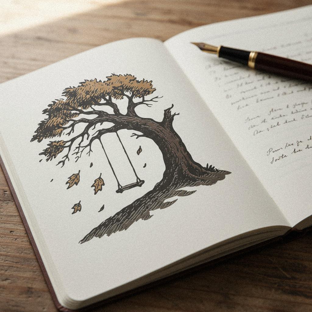 Swing Under Autumn Tree PNG, Hand-Drawn Fall Leaves - 300 DPI Design for