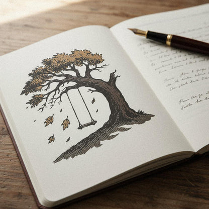 Swing Under Autumn Tree PNG, Hand-Drawn Fall Leaves - 300 DPI Design for
