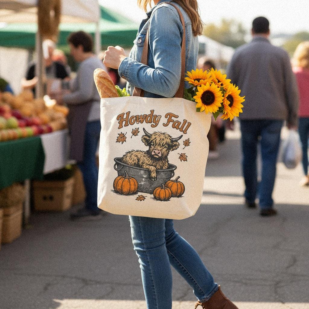 Howdy Fall PNG, Highland Cow Autumn Illustration - 300 DPI Design for