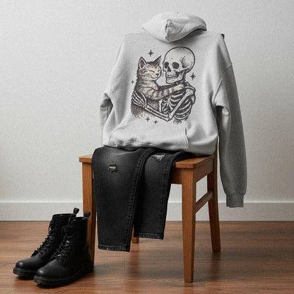 Skeleton Hugging Cat PNG, Cute Halloween Skeleton and Cat Art - 300 DPI
