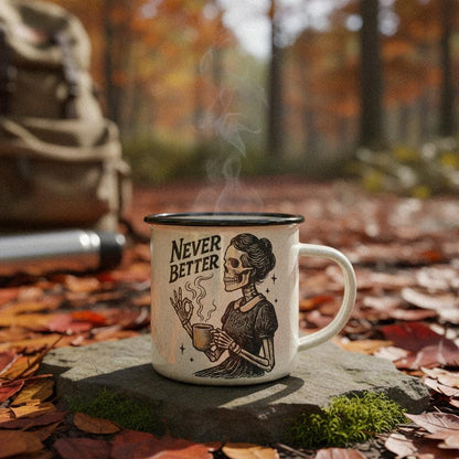 Never Better PNG, Skeleton Drinking Coffee Design - 300 DPI Design for