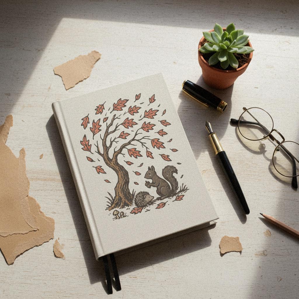 Autumn Woodland Animals PNG, Squirrel and Hedgehog Under Tree - 300 DPI