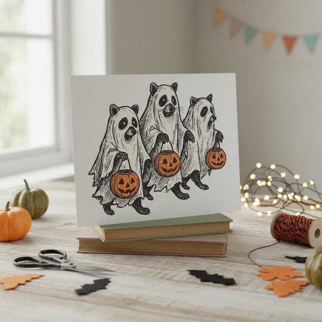 Trick Or Treat PNG, Halloween Raccoon Digital Download - 300 DPI Design