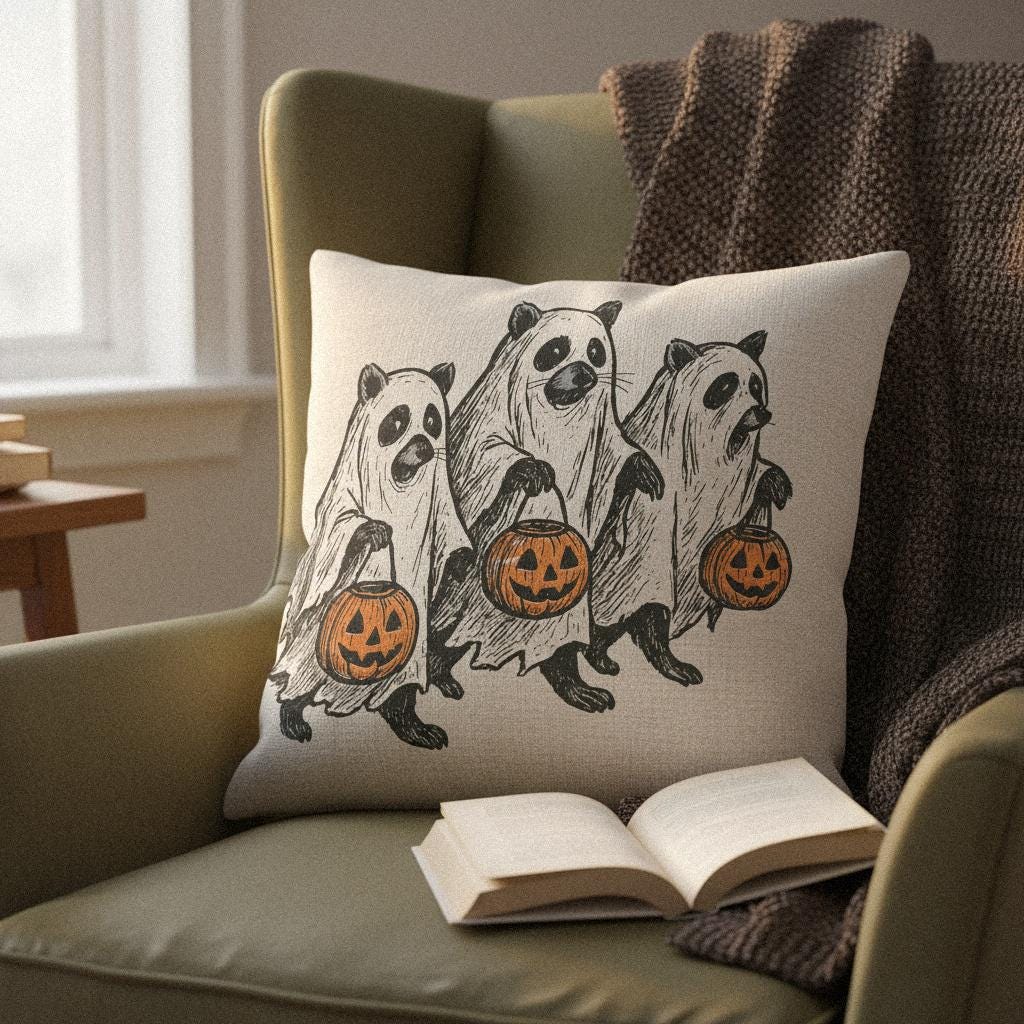 Trick Or Treat PNG, Halloween Raccoon Digital Download - 300 DPI Design