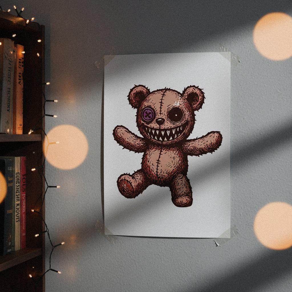 Creepy Teddy Bear Digital Download, Horror Cute Shirt - 300 DPI Design