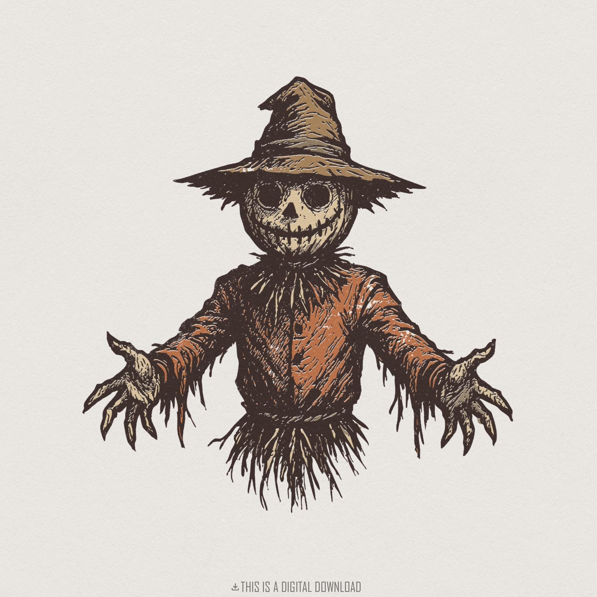Creepy Scarecrow Halloween Art, Printable Shirt - 300 DPI Design for