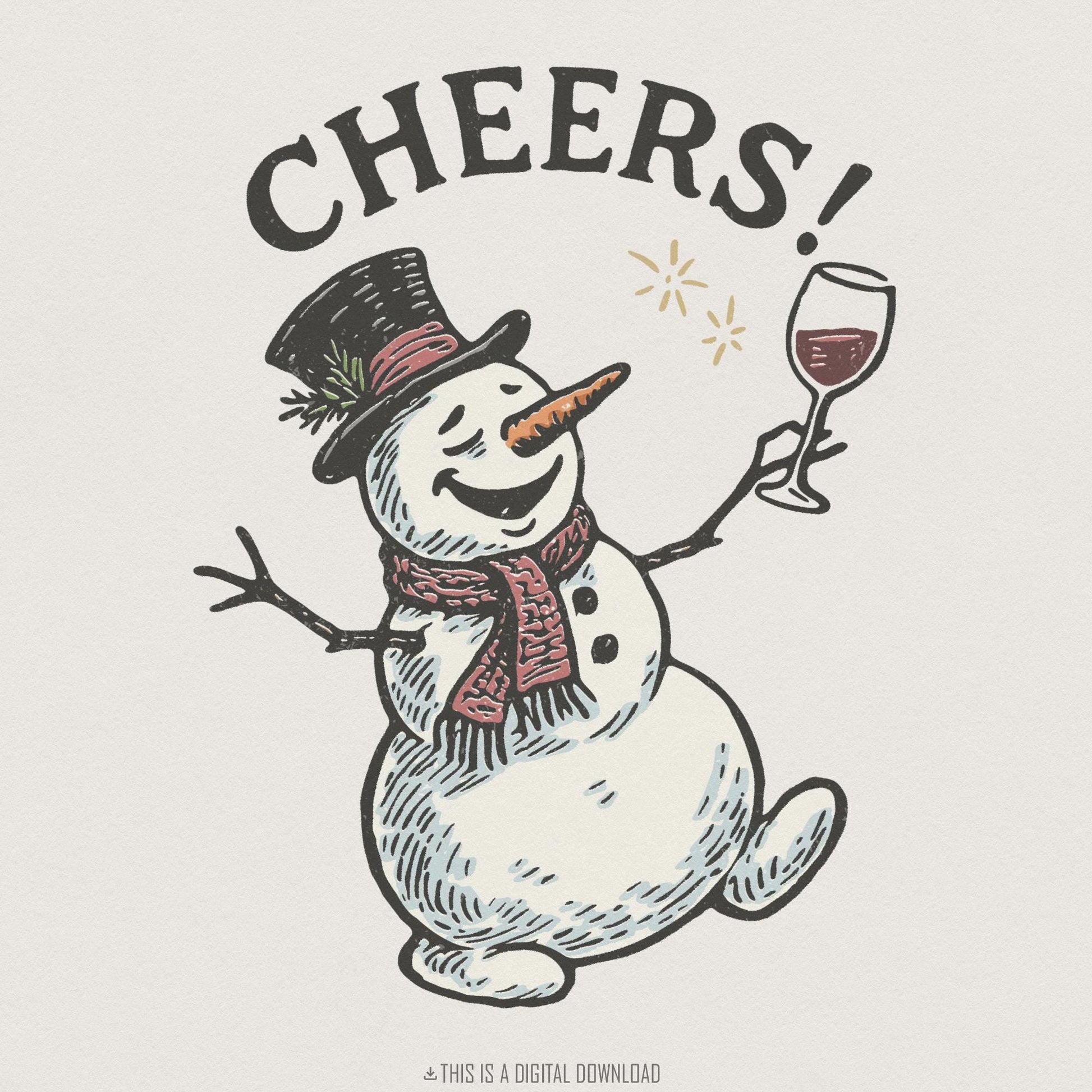 Cheers Snowman PNG, Holiday Wine Lover Design - 300 DPI Design for T-Shirt