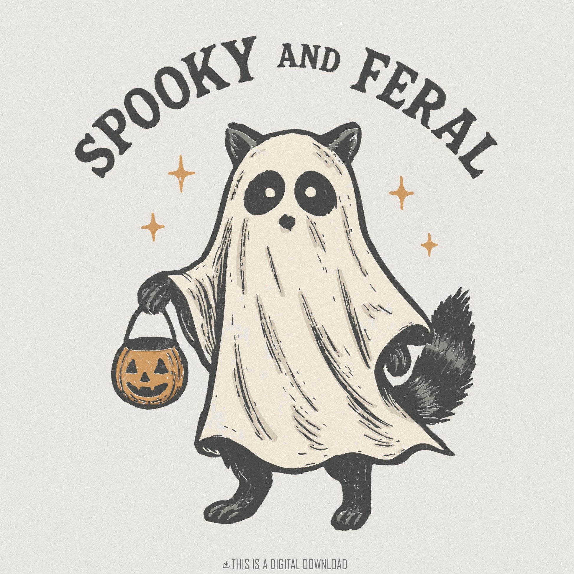 Spooky And Feral PNG, Halloween Raccoon Digital Download - 300 DPI Design