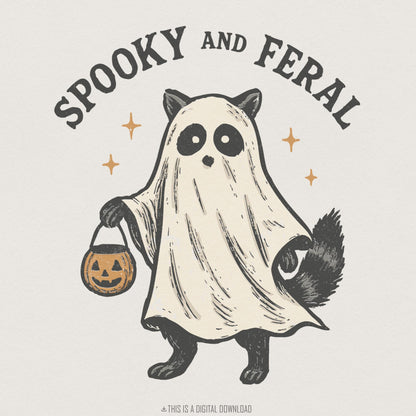 Spooky And Feral PNG, Halloween Raccoon Digital Download - 300 DPI Design