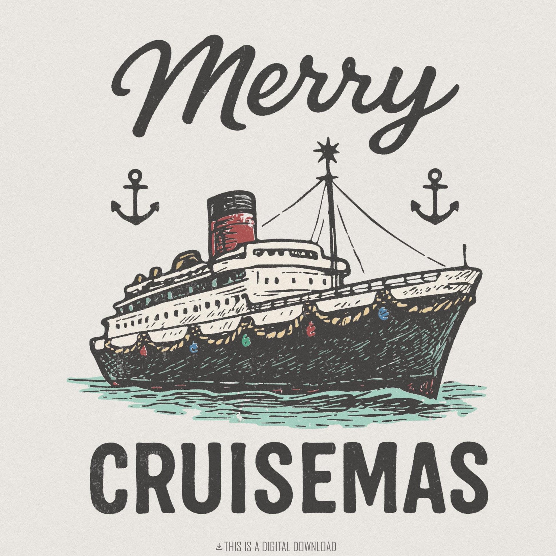Merry Cruisemas PNG, Cruise Ship Christmas Design - 300 DPI Design for