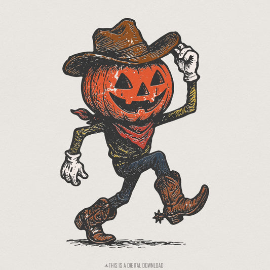 Pumpkin Cowboy PNG, Halloween Digital Download - 300 DPI Design for T-Shirt