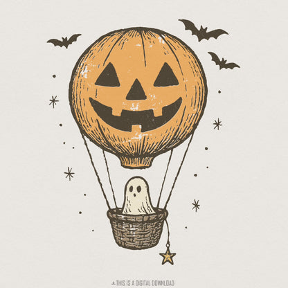 Halloween Pumpkin Balloon PNG, Cute Ghost Digital Download - 300 DPI