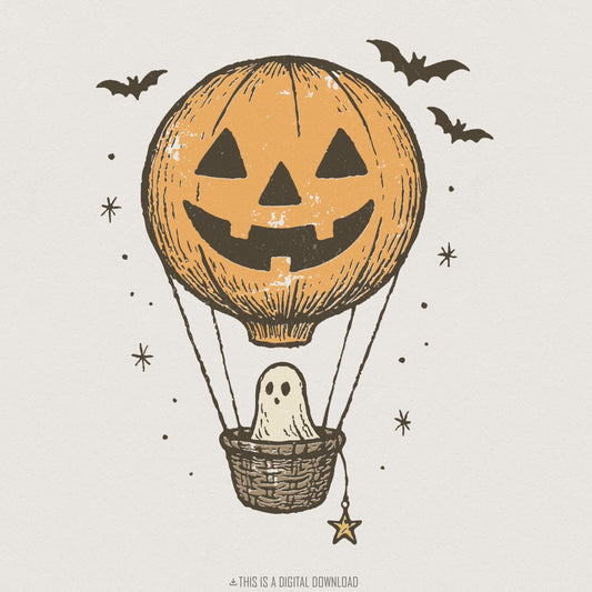 Halloween Pumpkin Balloon PNG, Cute Ghost Digital Download - 300 DPI