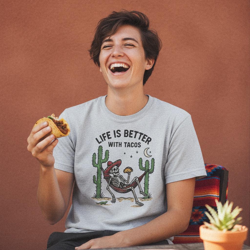 Life Is Better With Tacos PNG, Funny Skeleton Eating Taco - 300 DPI